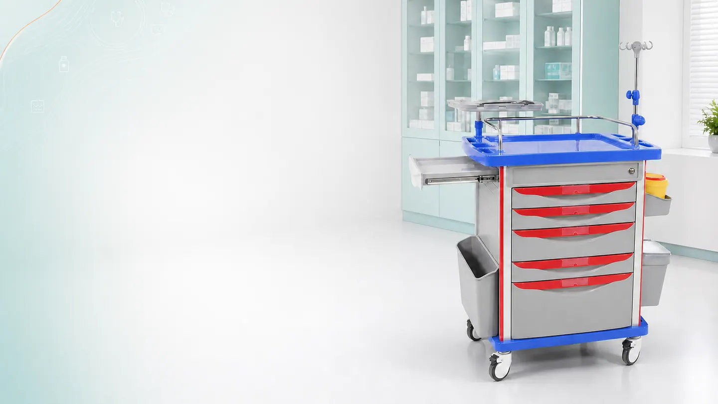 Emergency trolley in an illustrative emergency-care setting
